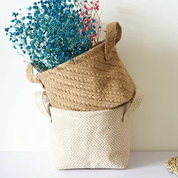 

Household DIY Handmade Woven Flower Pot Jute Cloth Storage Basket Sundries Holder Underwear Toy Container Storage Box