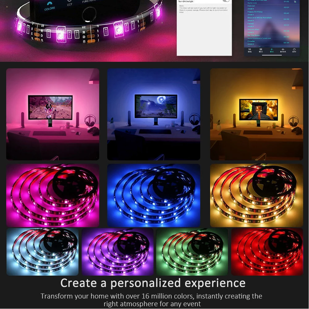 USB LED Strip DC 5V 50CM 1M 2M 3M 5M Flexible Led Usb Lamp RGB 5050 Bluetooth Control for Home Decoration TV Background Lights