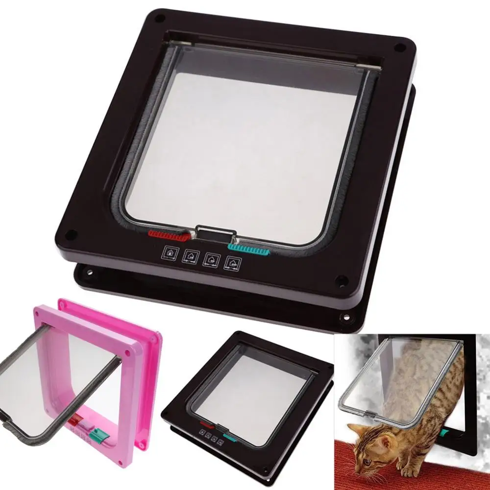 4 Way Lockable Dog Cat Kitten Pet Door ABS Plastic S/M/L