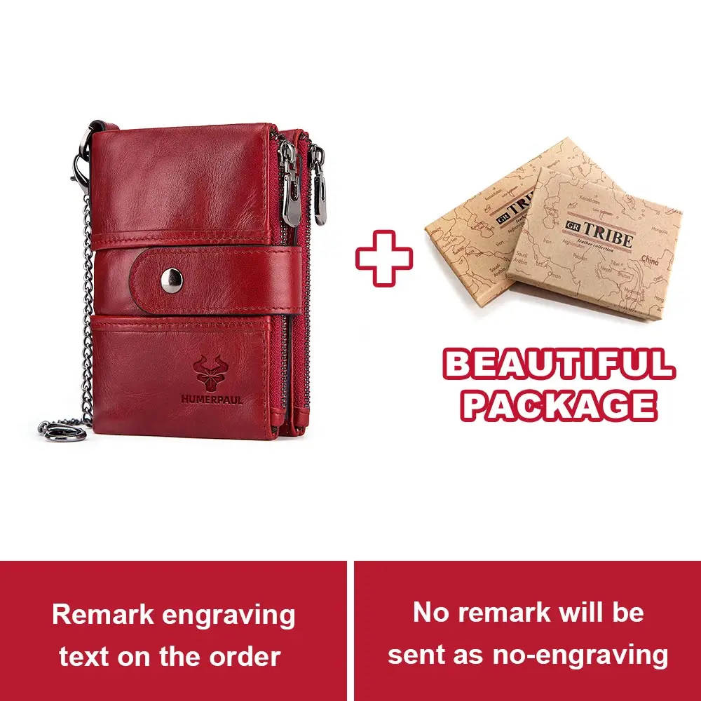 Free Engraving Short Genuine Leather Men Wallet Coin Male Purse Small Real Card Holder Chain PORTFOLIO Portomonee Hasp - Цвет: BOX with Chain