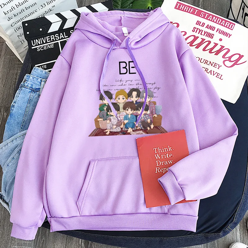 purple hoodie Creative Novelty KPOP harajuku winter women Oversized sweatshirt streetwear Bangtan Boys BE album life goes on print hoodies cropped hoodie