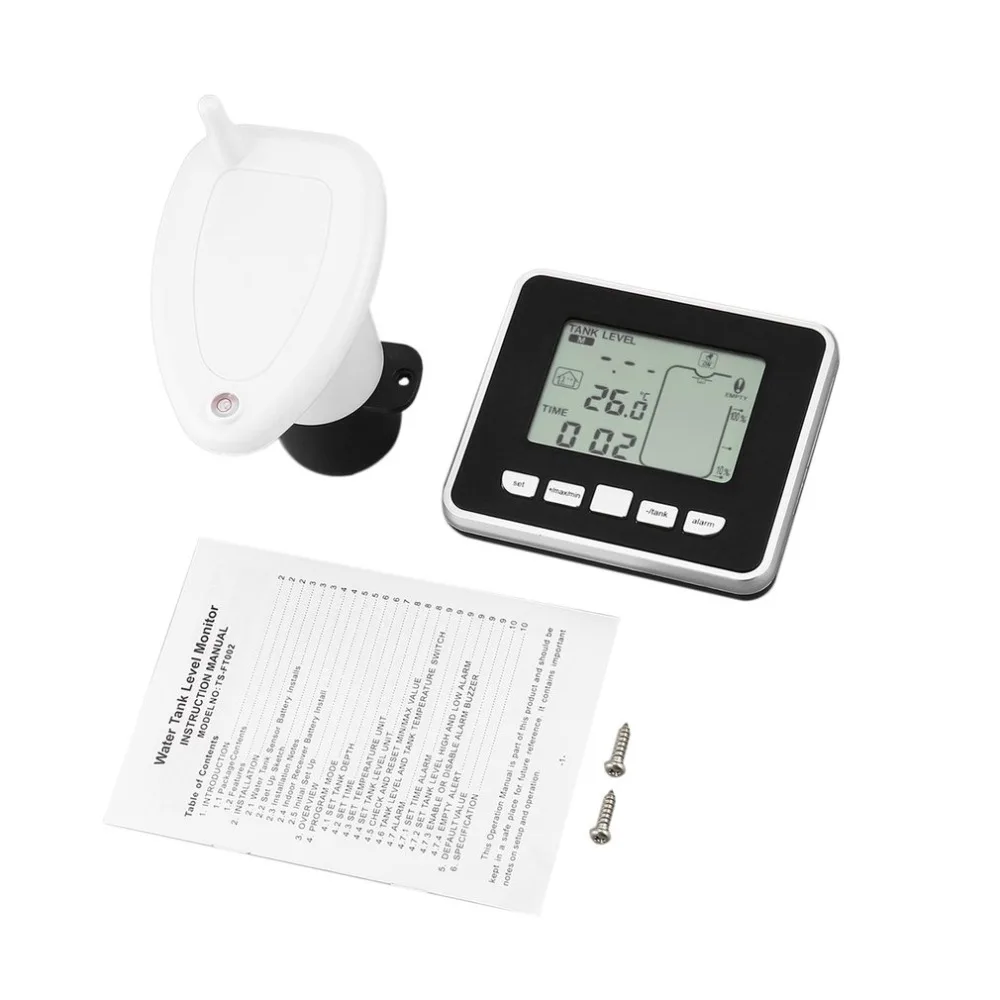  Ultrasonic Wireless Water Tank Liquid Depth Level Meter Sensor with Temperature Display with 3.3 In - 4000288514851