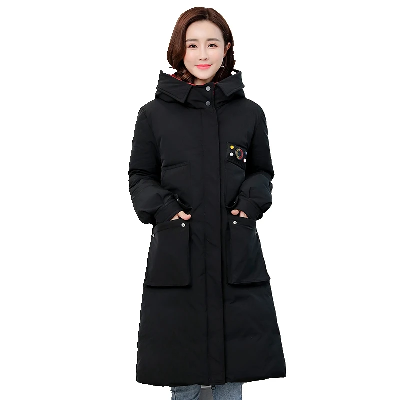 

Lingwave Winter New Cotton-Padded Jacket Women Mid-Length Slim Plus Size 5XL Hooded Plaid Stitching High Quality Coat Female