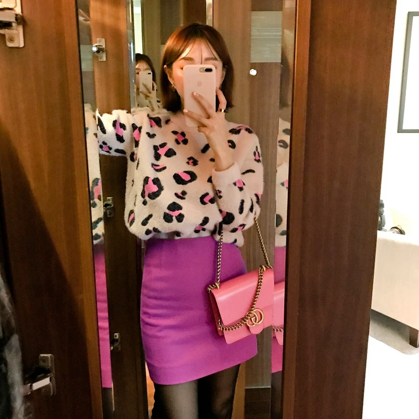 Fashion Plus Size Loose Leopard Pullover Long Sweaters Autumn Winter Clothing Clothes New Styles outerwear 2019 | Женская одежда
