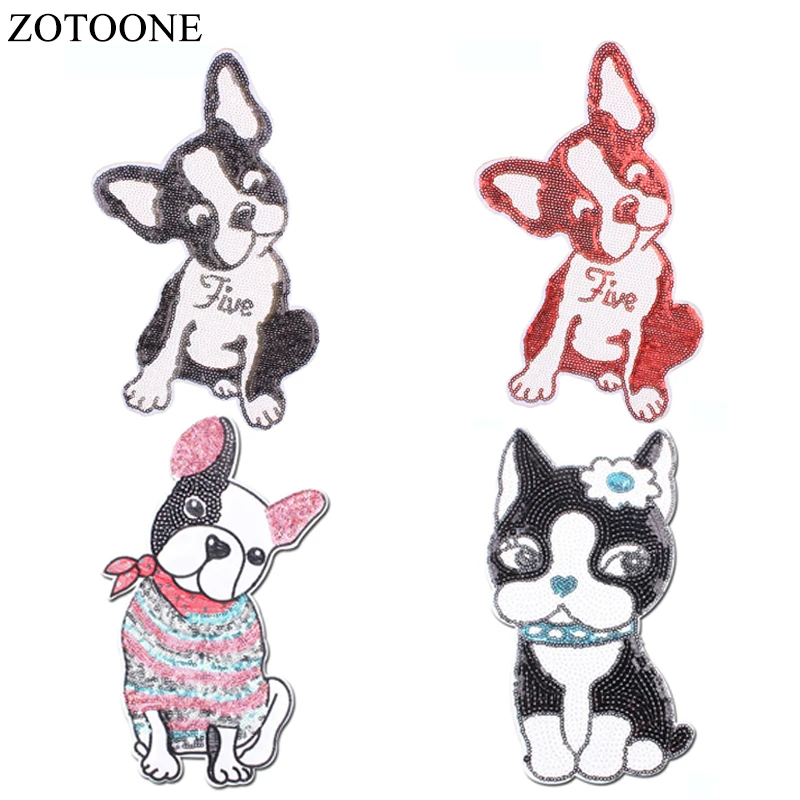 

Sequins Dog Patch Badges Iron on Animal Patches on Clothes Stripe Sticker on Clothes Embroidered Patches for The Coat Appliques