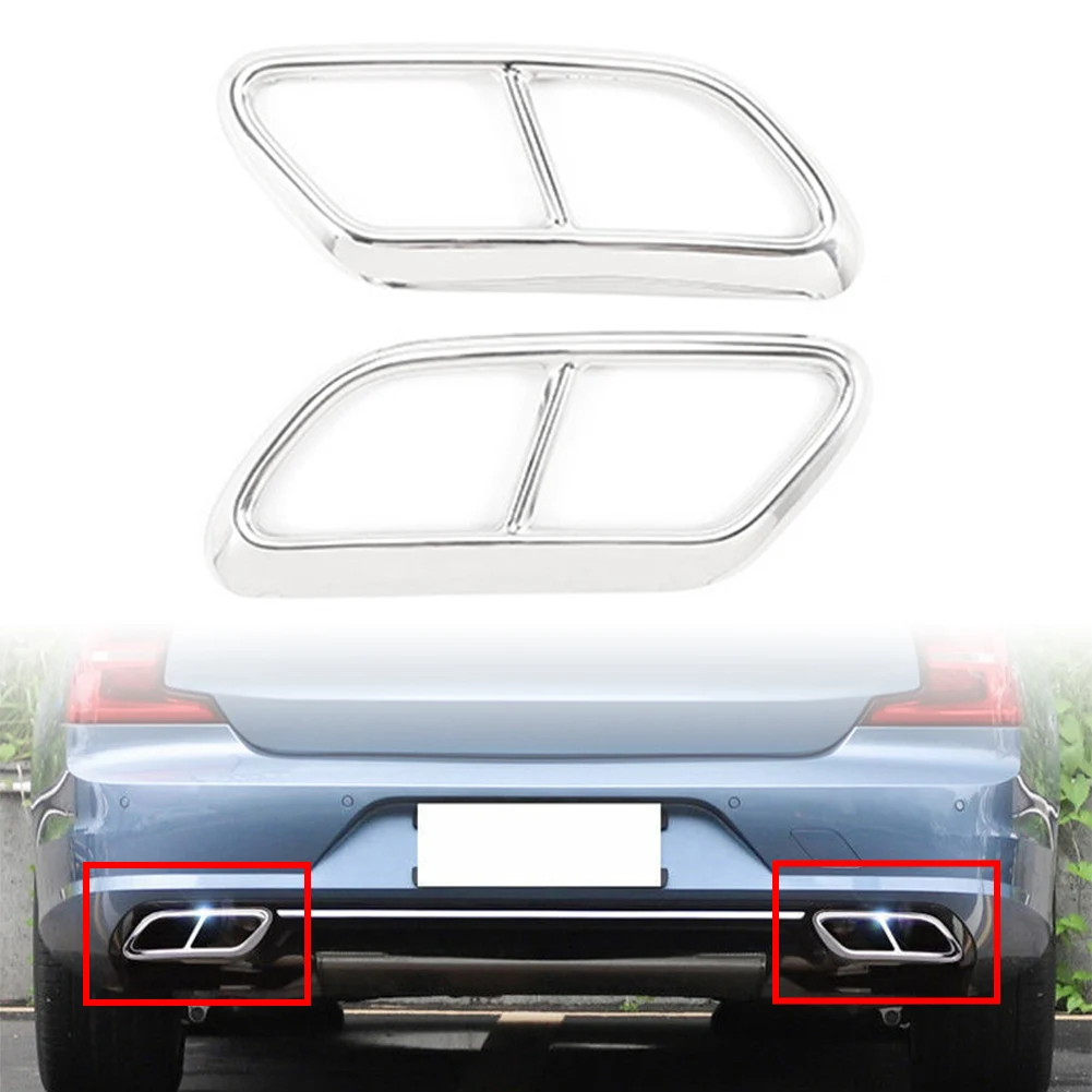 

Silver Car Rear Exhaust Muffler Tail Pipe Cover Trim For Volvo V90 S90 2016 2017 2018 2019 2020 Stainless Steel