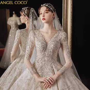 شراءفستان حمل أنيق طويل الأكمام الزفاف الحمل فستان الزفاف الفاخرة فساتين الزفاف الراقية الشتاء حجم كبير فستان عروس