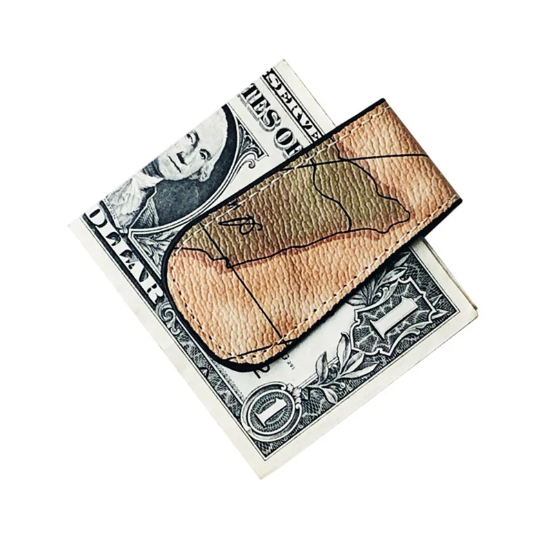 KUDIAN медведь из искусственной кожи магнитные зажимы для денег бумажники карта мира узор для мужчин и женщин Зажимы для денег держатель для денег Carteira BIH130 PM49 - Цвет: Brown