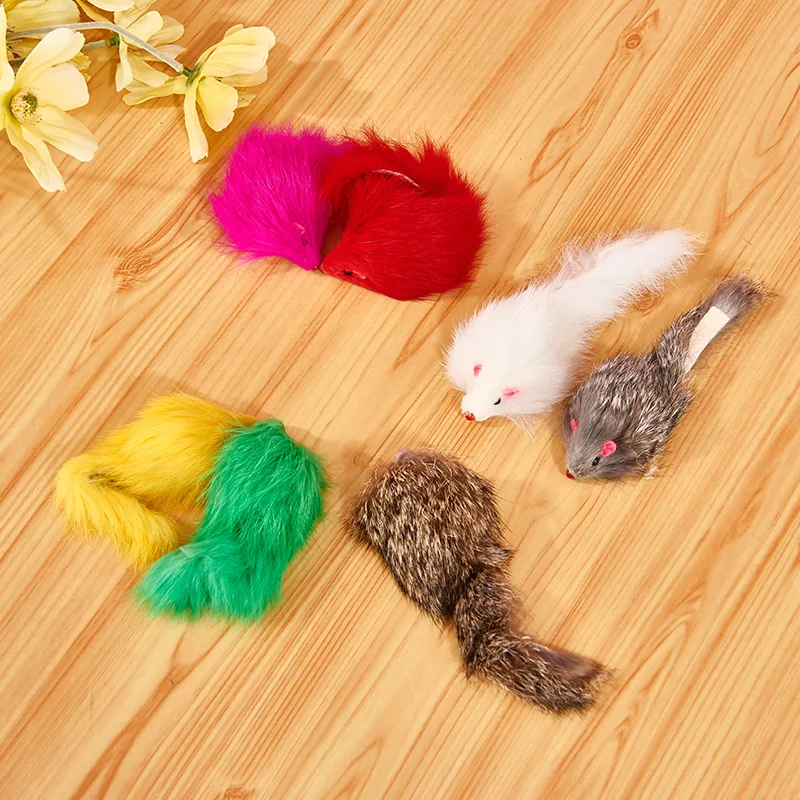 Игрушка для кошек, мышь, кроличья кожа, шерсть, пластиковая игрушка котенок, маленькая мышь, 2,5 дюймов, Чжан Мао ту ПИ, двойной цвет