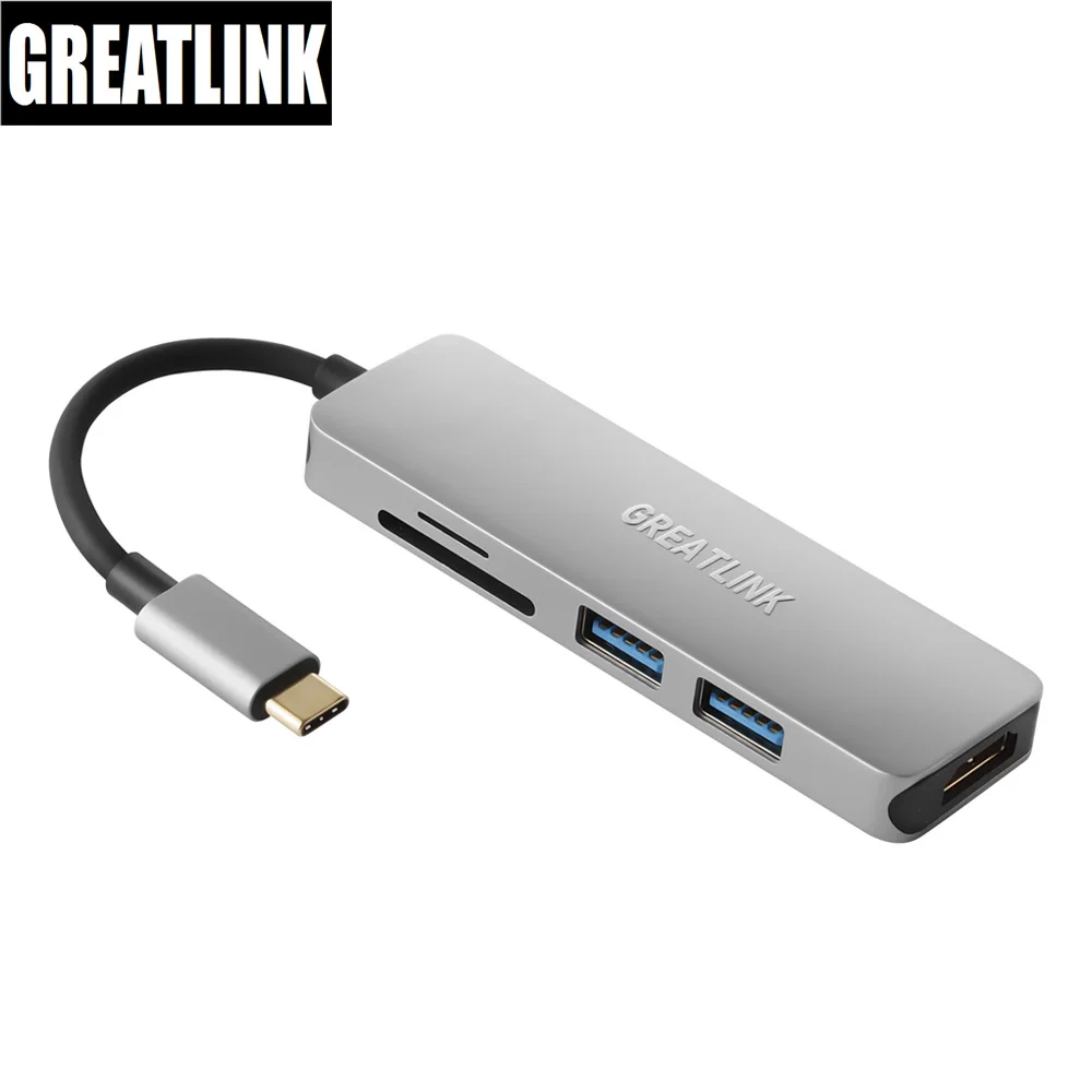 Thunderbolt 3 hub mini Dock USB Type C to HDMI USB3.0 cable TF SD Card 5IN1 Adapter Splitter for Macbook Pro 2017 Dell XPS 13 |