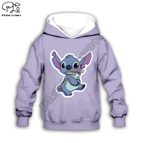 Kids hoodies Детский комплект фиолетового цвета с рисунком аниме, одежда для мальчиков и девочек kawaii Lilo Stitch, детские толстовки с капюшоном с 3d принтом, толстовка на молнии, футболка, шорты, штаны - Цвет: Kids hoodies