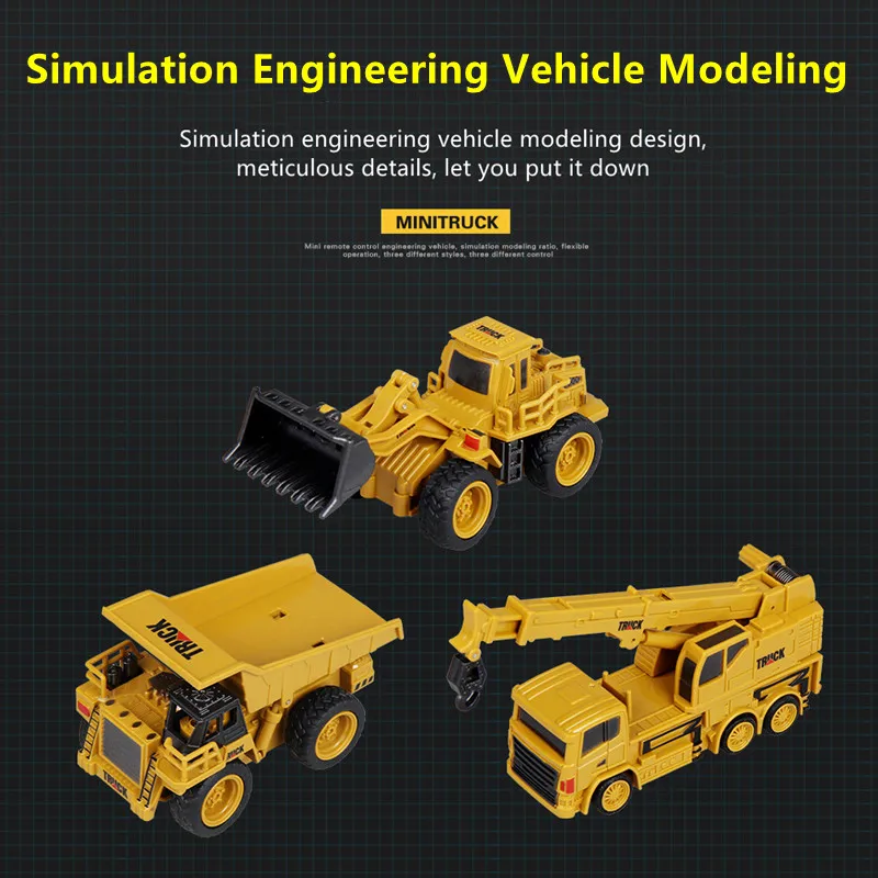 Mini Volume Remote Control Bulldozer Forklift Crane Simulated Rubber Tires Fall-proof Material RC Engineering Truck Kid Toy Gift 2