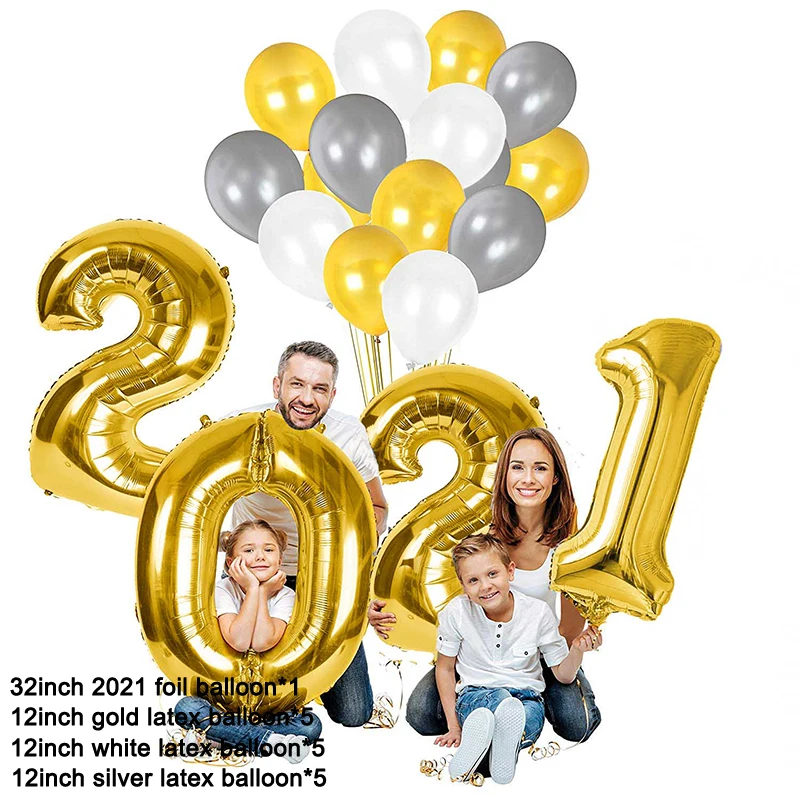 16 32 дюйма цифры 2021 шары новогодние буквы Декор 2020 рождественские фольгированные