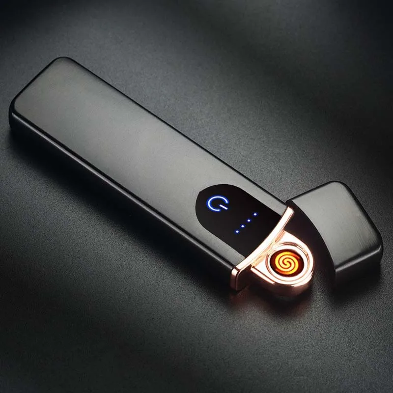Многофункциональный отпечаток пальца разблокировка электронная сигарета зажигалка перезаряжаемая мини USB прикуриватель креативный ультра-тонкий подарок - Цвет: Black