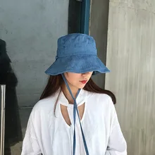 Нейтральная джинсовая шляпа летняя мягкая Тонкая Повязка ведро из ткани шляпа Женская монохромная дорожная Приморский колледж Стиль складной дикий