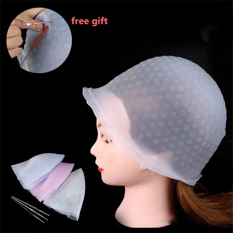 

Silicone Reusable Hair Colouring Highlighting Dye Cap Frosting Tipping with Needle Professional Hair Dyeing Cap Tool Dropship
