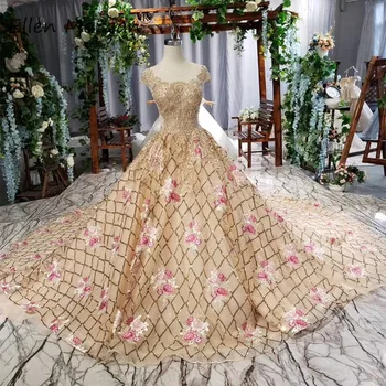 

Saudi Arabian Coloful Glitter Wedding Dresses Luxury Glitter Ball Gowns Backless Boat Neck Applique Vestido De Novia 2019