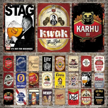 

Cools Golden Beer Metal Tin Sign Bar Classic Kwak Stag Pub Home Decor Duff Blue Moon Picture Beer Wine Art Painting Plate Plaque
