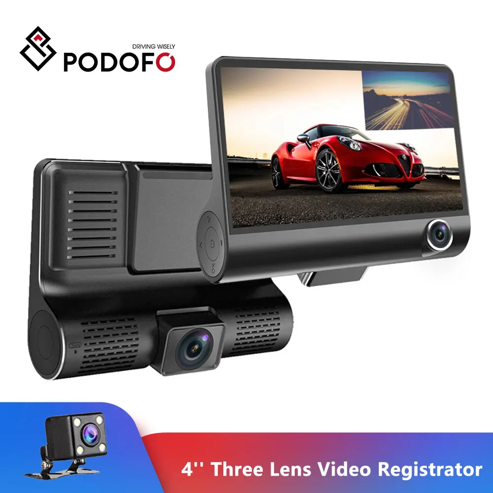  Podofo 4'' Three Lens Car DVR 3 Cameras Lens Dash Camera Dual Lens With Rearview Camera Video Recor