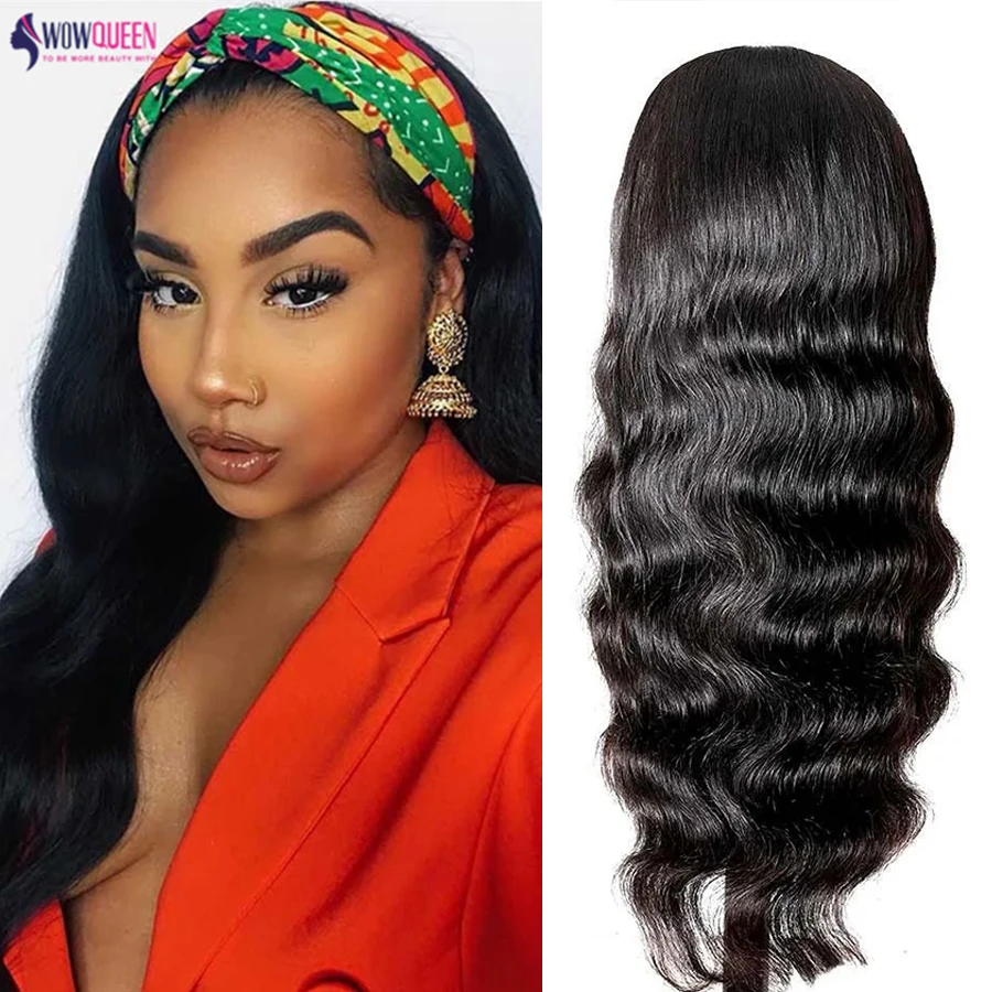 Headband Wig Non-Lace-Wigs Human-Hair Body-Wave 30inch Brazilian Wowqueen Scarf Top-Quality
