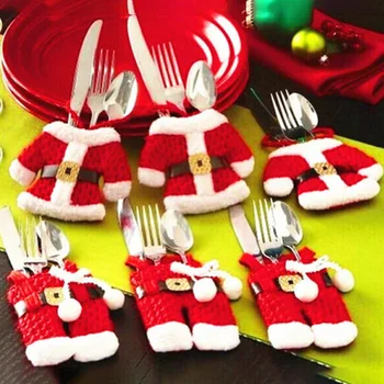 

6 X Santa Suit Christmas Cutlery Holder Tableware Silverware Bag Decorations Us