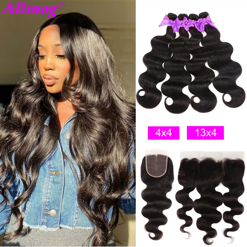 Body Wave Bundles With Frontal 10A Virgin Hair Weave With Frontal Indian Body Wave Human Hair Bundle With Closure