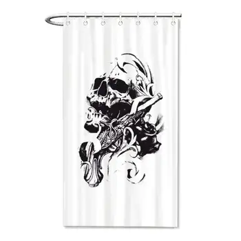 

Gun Skull Logo Bathroom Shower Curtain with 7-12 Hooks, Bath Curtain Durable Waterproof Fabric Bathroom Curtain
