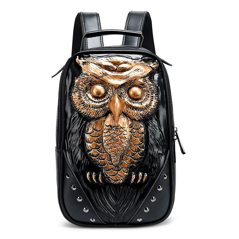 Leather Owl Couple Backpack Daypack Bag Women