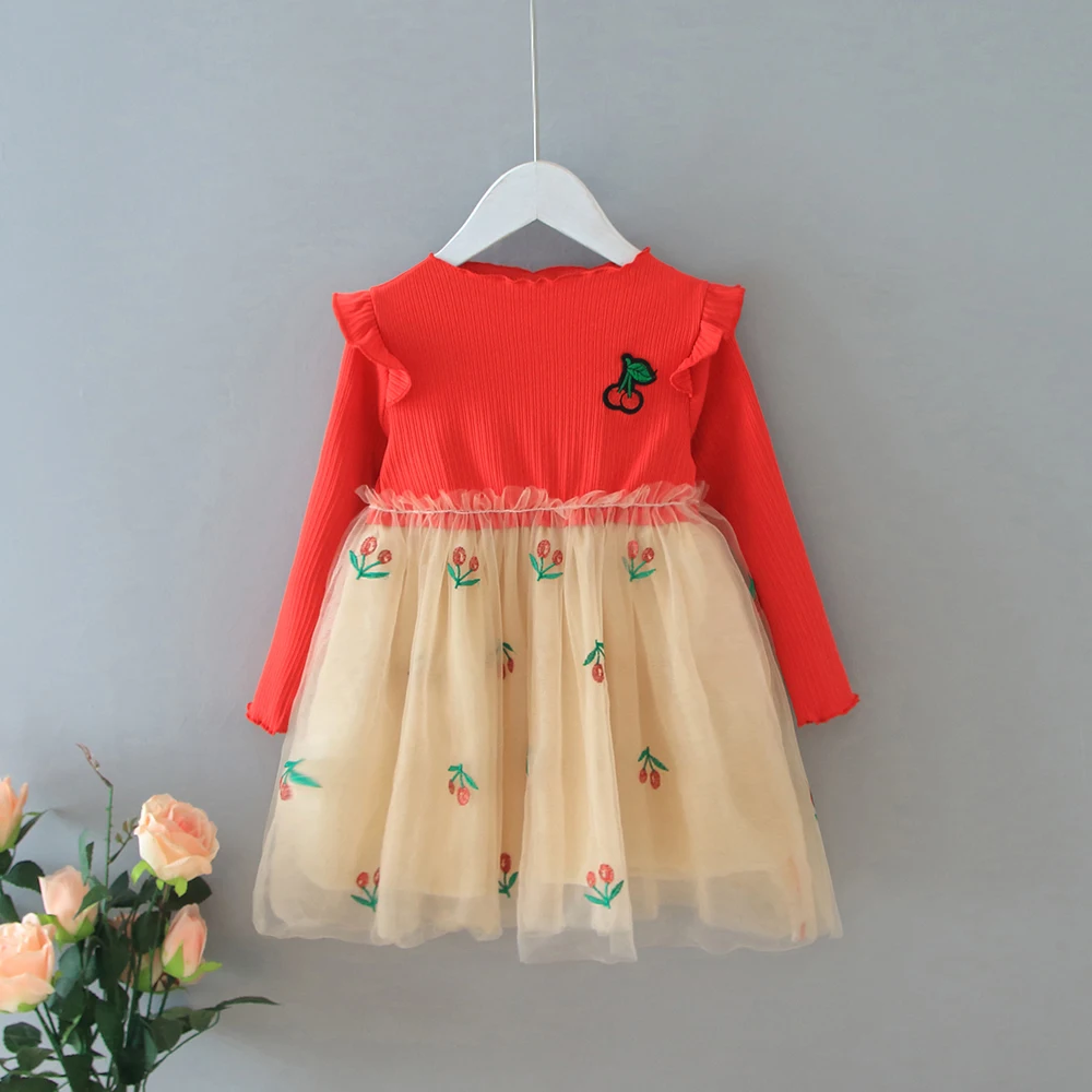 

1-6Y Autumn Cute Infant Baby Girls Dress Ruffles Long Sleeve Print Lace Knee Length Tutu Dress