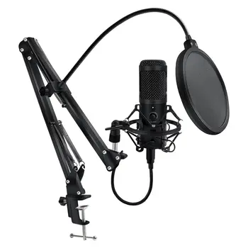 Metal USB Microphone Condenser Recording Microphone Wired Mic with Stand for Computer Laptop PC Karaoke Studio Recording metal 55sh microphone rose gold color vocal dynamic retro vintage mic 55 sh for mixer audio studio video singing recording