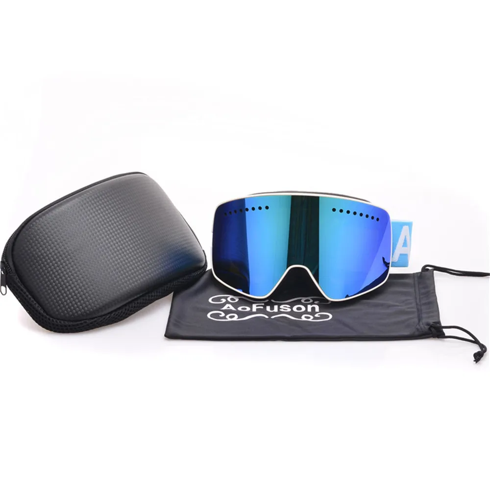 Магнитные лыжные очки, профессиональные двойные UV400 Анти-туман большие сферические мужские и женские маски Лыжный сноуборд очки с коробкой - Цвет: Синий