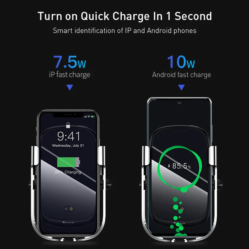 Baseus 10 Вт Qi Беспроводное Автомобильное зарядное устройство для iPhone автомобильное беспроводное зарядное устройство интеллектуальное инфракрасное Быстрое беспроводное зарядное устройство для автомобильного телефона