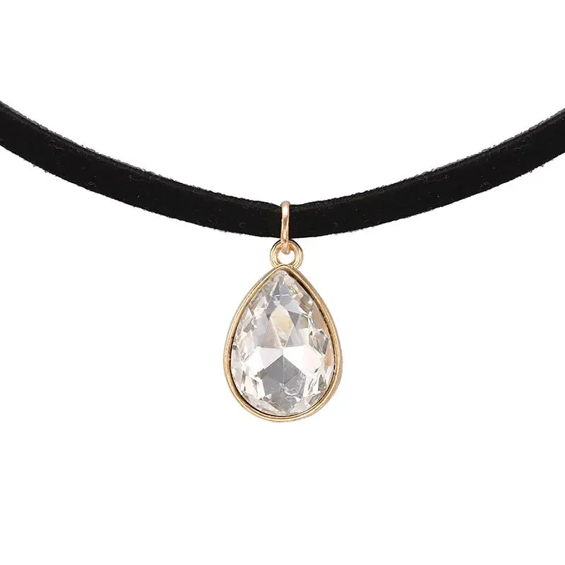 White Горячее предложение Кручёные ожерелья BIJOUX обычный черный бархатный Кожа Капли Воды Кулон Макси себе Чокеры Цепочки и ожерелья Женская обувь ювелирные изделия - Окраска металла: White