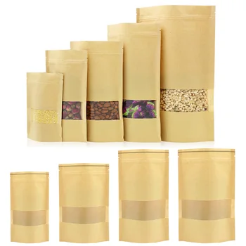 

New 50pcs Kraft Paper Gift Candy Bags Wedding Packaging Bag Ziplock Bag Self-Standing Nut Foodtea Sealed Bag