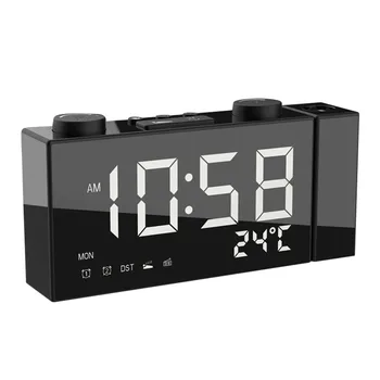 

Digital Projection Alarm Clock 2 Alarm Dimmable Clock FM Radio Thermometer USB Charging Port Weather Calendar Time Projection