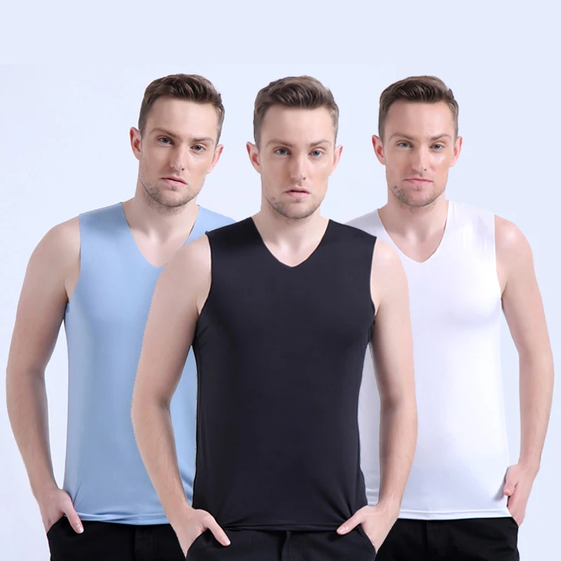 2019 Men Seamless Tank Top Viscose Solid Slim V-Neck Highly Elastic Tees Male Casual Gym Sleevless Tops Fitness Clothing | Мужская