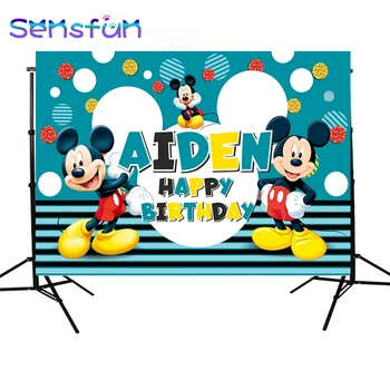 

Blue Mickey Mouse Photography Background for Photo Studio Children Birthday Photophone Banner Customized Backdrops 220x150cm