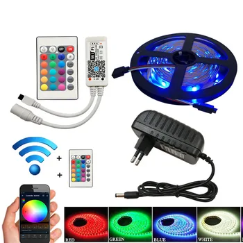 

Led Lights 5M WIFI LED Strip Light SMD 5050 RGB Strip Tape Ribbon 60led/m Non Waterproof DC 12V+ Remote Controller+ Adapter EU