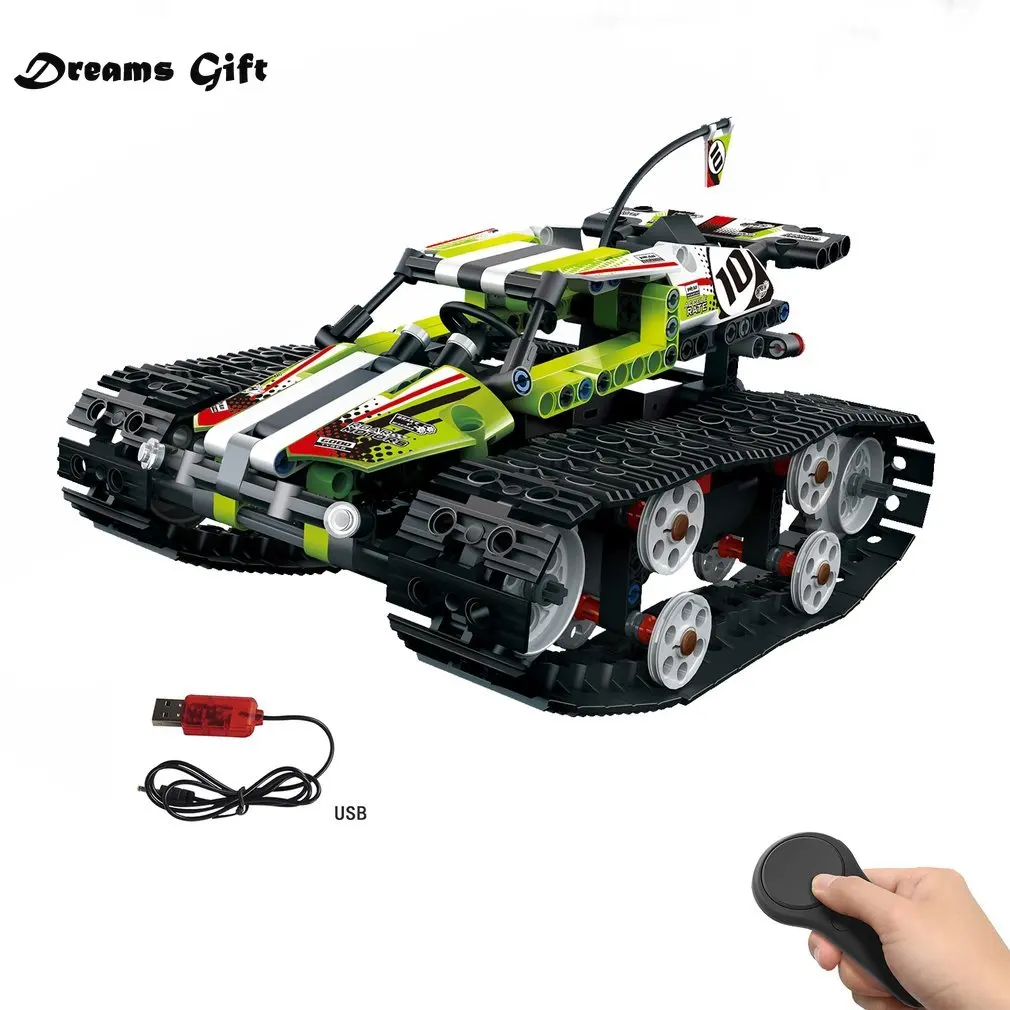 MoFun-13023 410 шт. DIY Электрический Радиоуправляемый автомобиль 2,4G 4CH usb зарядка строительный блок имитация гусеничного высокоскоростного автомобиля игрушки для детей
