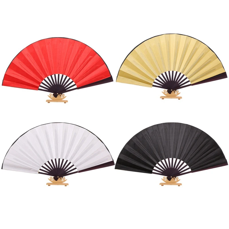 cheap 10 Inch Silk Cloth Blank Chinese Folding Fan Wooden Bamboo Antiquity Folding Fan For Calligraphy Painting
