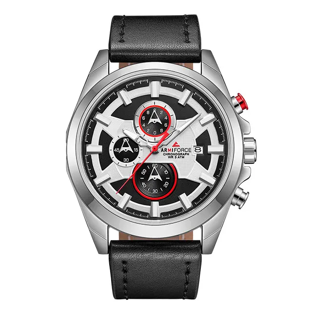 Топ ARMIFORCE мужские часы люксовый бренд военные спортивные часы мужские кожаные хронограф кварцевые аналоговые часы Relogio Masculino - Цвет: Black silver red