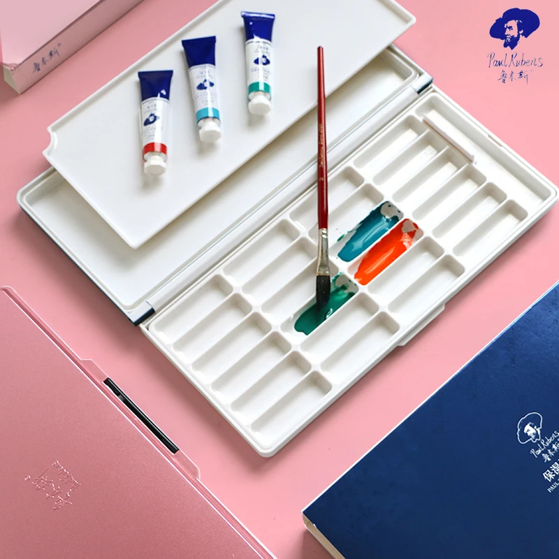 Paul Rubens Moisturizing Watercolor Paint Palette Gouache Acrylic 24 Grids Plastic Paint Storage Tray Box for Art Supplies Paint Tray Color Palette Watercolor Palette