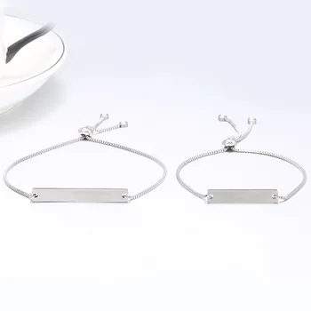 

Blank Rectangle Bar Charm Bracelet Stainless Steel Box Chain Bracelets Pulseras Mujer Moda DIY Jewelry 10pcs