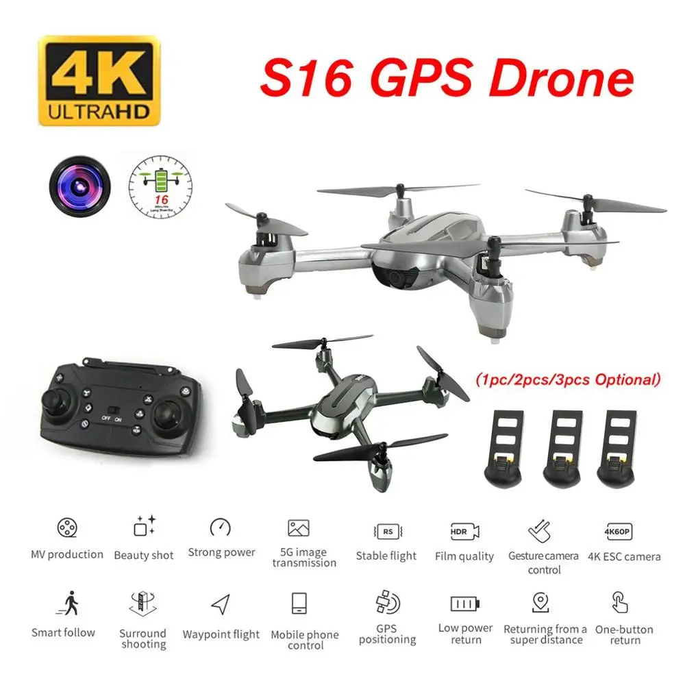 Limited Price for  S16 GPS Drone 4K High-Definition Camera Aerial Aircraft Altitude Hold Follow Me Intelligent Profess