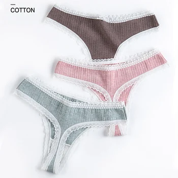 

New G-string for Women Lace Underwear Ladies Sexy Panties Female Causal Lingerie Bikini Underpants Girls Rib Cotton Thongs