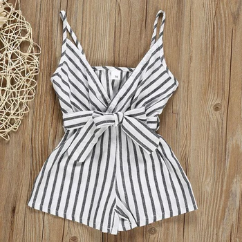 

New Summer Baby Girl Clothes Sleeves Striped Bowknot Strap Romper Jumpsuit One-Piece Outfit Children Clothing