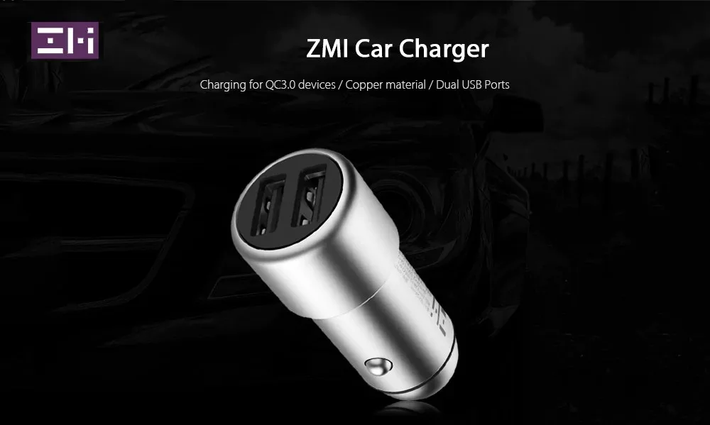 New Original Youpin ZMI Car Charger QC 3.0 Dual USB Port Quick Charge 5V2.4A 9V2A 12V1.5A Metal for iPhone iPad Samsung LG (2)