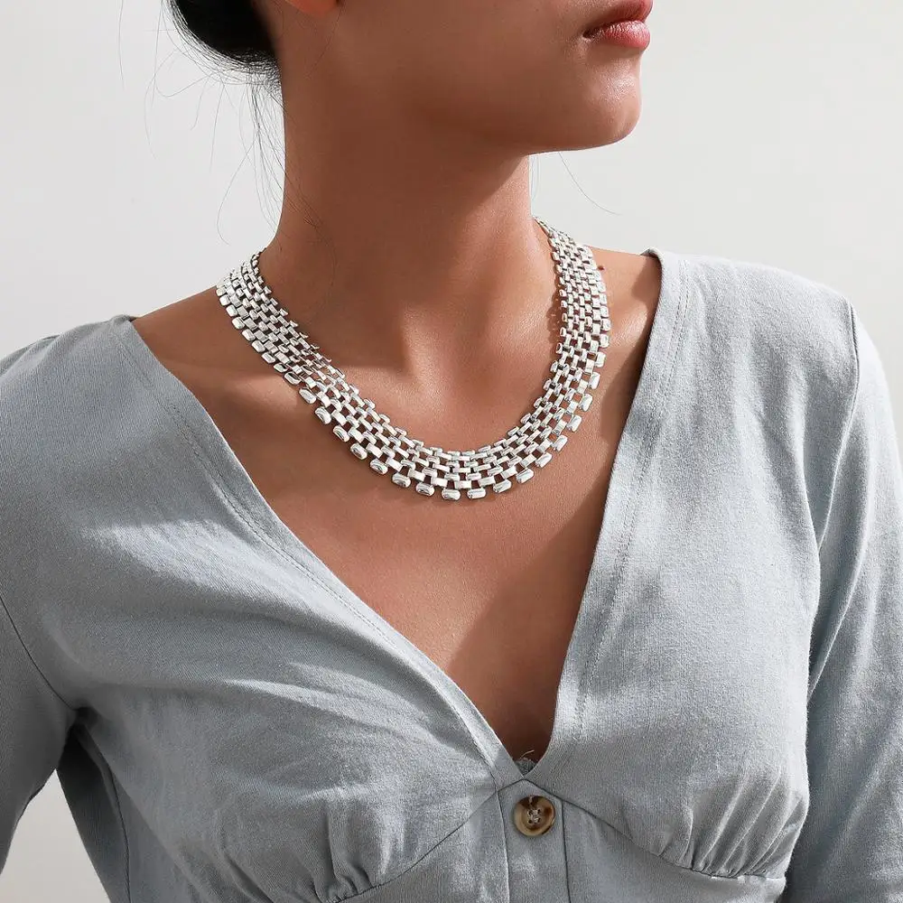 Exaggerated Cuban Chunky Thick Chain Necklace Women High Quality Big Iron Metal Silver Color Necklace Neck Jewelry Steampunk Men