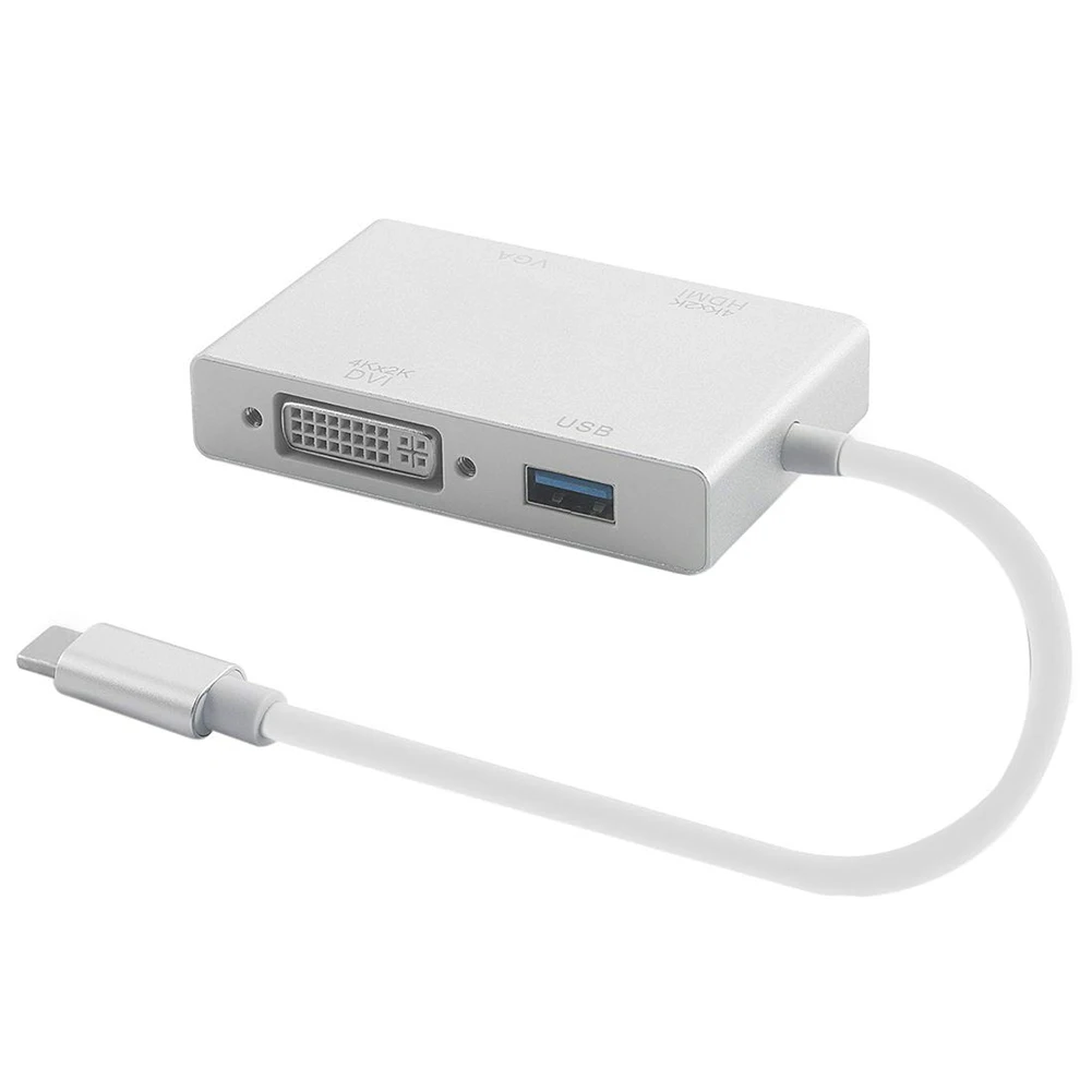 4 в 1 Тип C Мужской HDMI VGA DVI USB 3,0 Женский адаптер конвертер Поддержка 4K 1080P для Macbook Google Chromebook Pixel