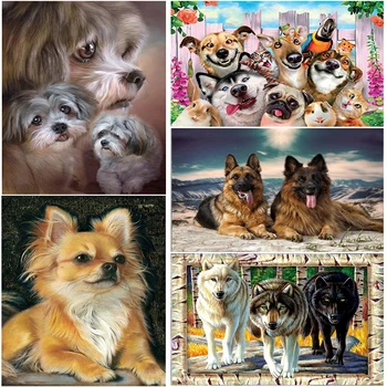 

DIY 5D Diamond Painting Dog Diamond Embroidery Cross Stitch Full Round Drill Mosaic Rhinestone Kits Animal Wall Home Decor